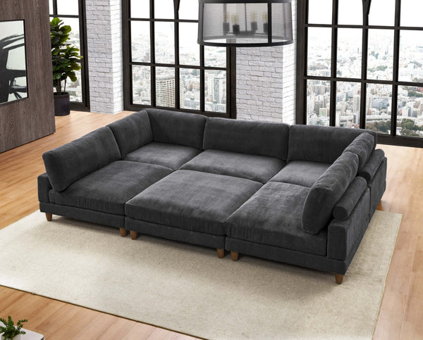 English Elm Large Corduroy Modular Sectional Sofa with Wooden Legs for Casual Living Rooms Dark Gray B2748S00210