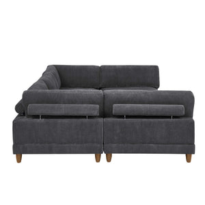 English Elm Large Corduroy Modular Sectional Sofa with Wooden Legs for Casual Living Rooms Dark Gray B2748S00210