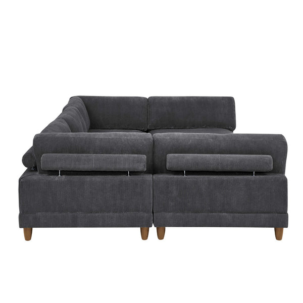 English Elm Large Corduroy Modular Sectional Sofa with Wooden Legs for Casual Living Rooms Dark Gray B2748S00210
