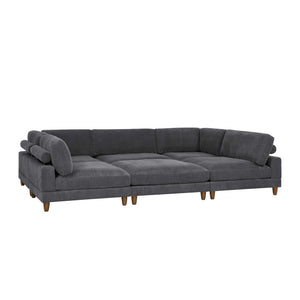 English Elm Large Corduroy Modular Sectional Sofa with Wooden Legs for Casual Living Rooms Dark Gray B2748S00210