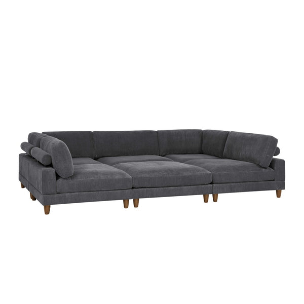 English Elm Large Corduroy Modular Sectional Sofa with Wooden Legs for Casual Living Rooms Dark Gray B2748S00210