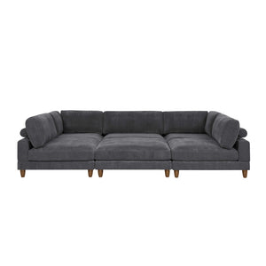 English Elm Large Corduroy Modular Sectional Sofa with Wooden Legs for Casual Living Rooms Dark Gray B2748S00210