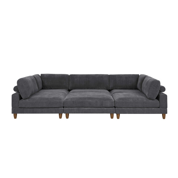 English Elm Large Corduroy Modular Sectional Sofa with Wooden Legs for Casual Living Rooms Dark Gray B2748S00210