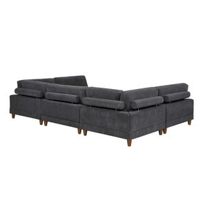 English Elm Large Corduroy Modular Sectional Sofa with Wooden Legs for Casual Living Rooms Dark Gray B2748S00210