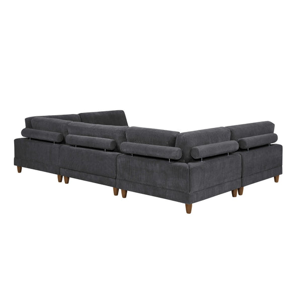 English Elm Large Corduroy Modular Sectional Sofa with Wooden Legs for Casual Living Rooms Dark Gray B2748S00210