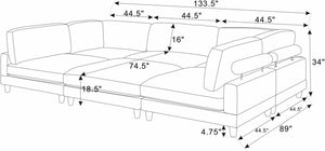 English Elm Large Corduroy Modular Sectional Sofa with Wooden Legs for Casual Living Rooms Dark Gray B2748S00210