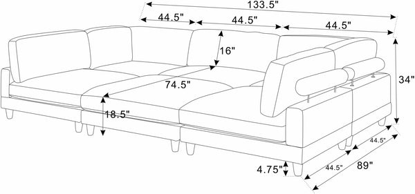 English Elm Large Corduroy Modular Sectional Sofa with Wooden Legs for Casual Living Rooms Dark Gray B2748S00210