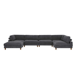 English Elm Large Corduroy Modular Sectional Sofa with Wooden Legs for Casual Living Rooms Dark Gray B2748S00210