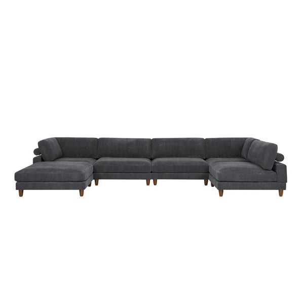 English Elm Large Corduroy Modular Sectional Sofa with Wooden Legs for Casual Living Rooms Dark Gray B2748S00210