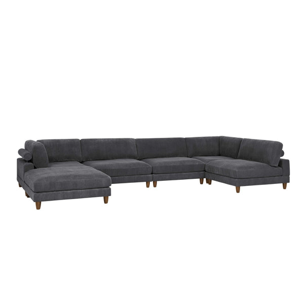 English Elm Large Corduroy Modular Sectional Sofa with Wooden Legs for Casual Living Rooms Dark Gray B2748S00210
