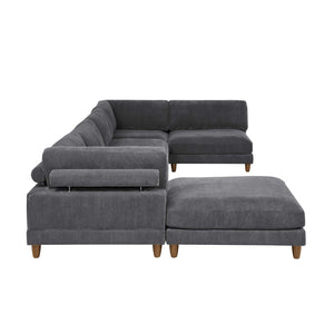 English Elm Large Corduroy Modular Sectional Sofa with Wooden Legs for Casual Living Rooms Dark Gray B2748S00210