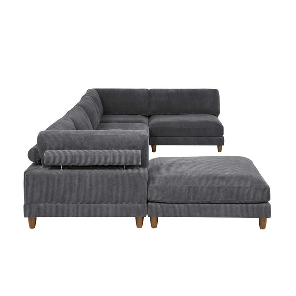 English Elm Large Corduroy Modular Sectional Sofa with Wooden Legs for Casual Living Rooms Dark Gray B2748S00210