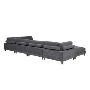 English Elm Large Corduroy Modular Sectional Sofa with Wooden Legs for Casual Living Rooms Dark Gray B2748S00210