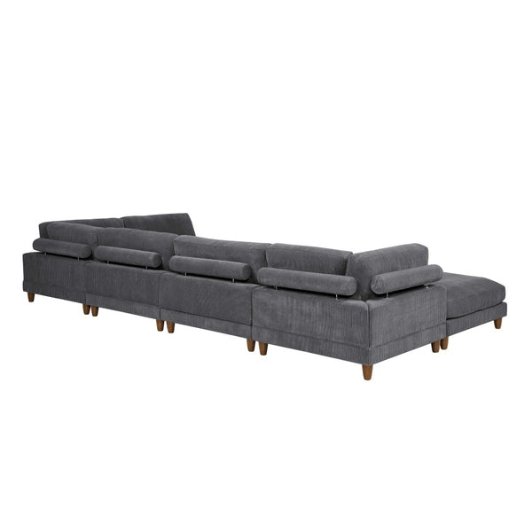 English Elm Large Corduroy Modular Sectional Sofa with Wooden Legs for Casual Living Rooms Dark Gray B2748S00210