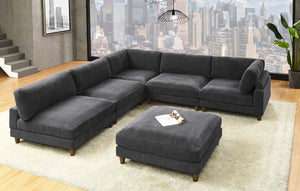 English Elm Large Corduroy Modular Sectional Sofa with Wooden Legs for Casual Living Rooms Dark Gray B2748S00210