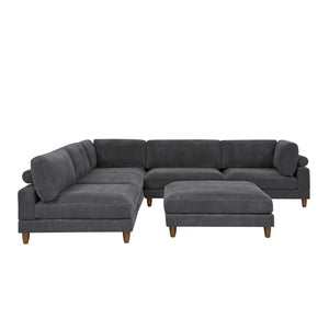 English Elm Large Corduroy Modular Sectional Sofa with Wooden Legs for Casual Living Rooms Dark Gray B2748S00210