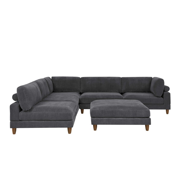 English Elm Large Corduroy Modular Sectional Sofa with Wooden Legs for Casual Living Rooms Dark Gray B2748S00210