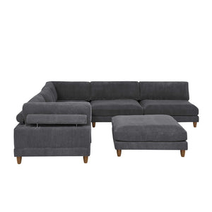 English Elm Large Corduroy Modular Sectional Sofa with Wooden Legs for Casual Living Rooms Dark Gray B2748S00210