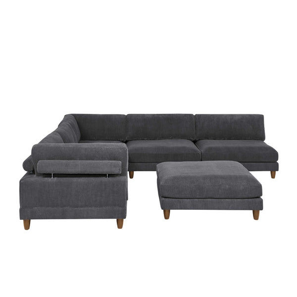 English Elm Large Corduroy Modular Sectional Sofa with Wooden Legs for Casual Living Rooms Dark Gray B2748S00210