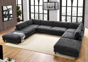 English Elm Large Corduroy Modular Sectional Sofa with Wooden Legs Mid-century Living Room Seating Dark Gray B2748S00211