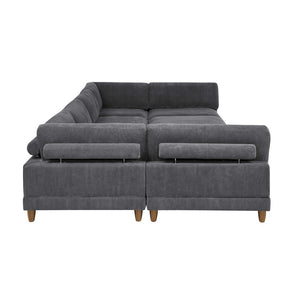 English Elm Large Corduroy Modular Sectional Sofa with Wooden Legs Mid-century Living Room Seating Dark Gray B2748S00211