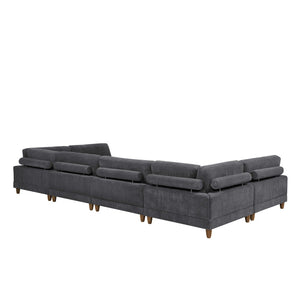 English Elm Large Corduroy Modular Sectional Sofa with Wooden Legs Mid-century Living Room Seating Dark Gray B2748S00211