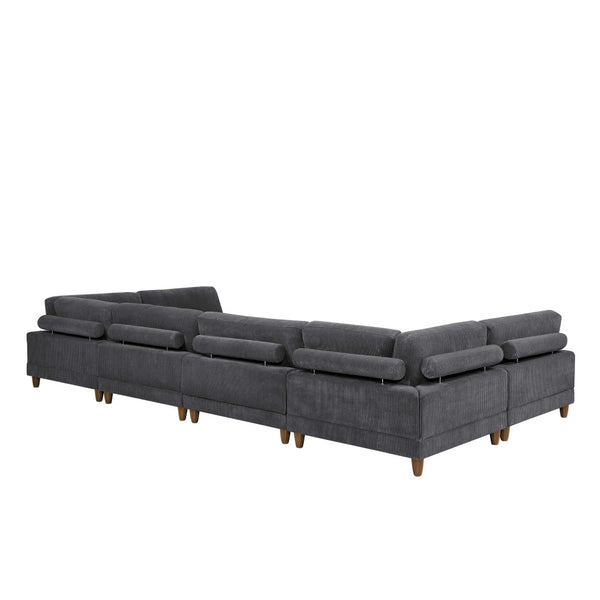 English Elm Large Corduroy Modular Sectional Sofa with Wooden Legs Mid-century Living Room Seating Dark Gray B2748S00211