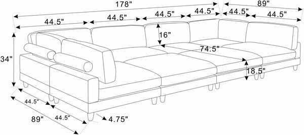 English Elm Large Corduroy Modular Sectional Sofa with Wooden Legs Mid-century Living Room Seating Dark Gray B2748S00211