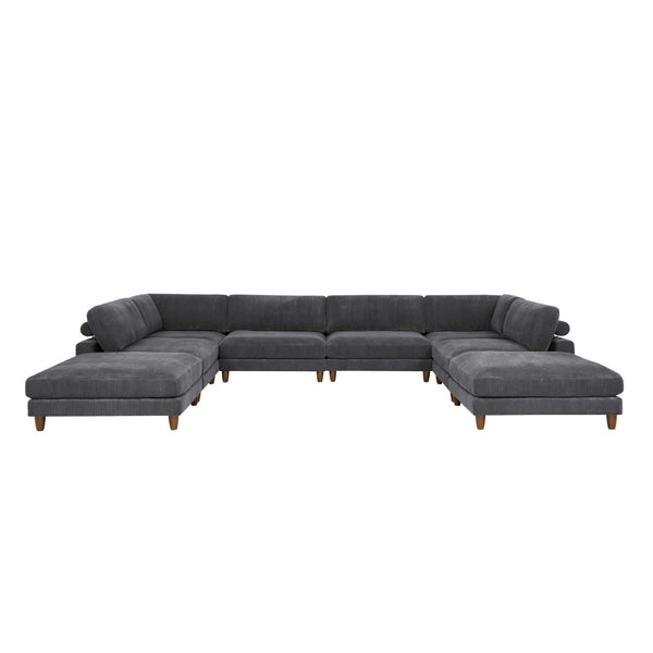 English Elm Large Corduroy Modular Sectional Sofa with Wooden Legs Mid-century Living Room Seating Dark Gray B2748S00211