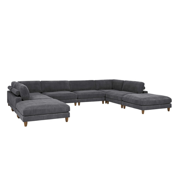 English Elm Large Corduroy Modular Sectional Sofa with Wooden Legs Mid-century Living Room Seating Dark Gray B2748S00211