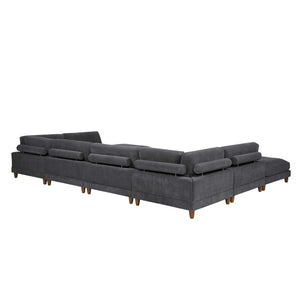 English Elm Large Corduroy Modular Sectional Sofa with Wooden Legs Mid-century Living Room Seating Dark Gray B2748S00211