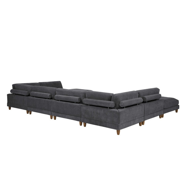 English Elm Large Corduroy Modular Sectional Sofa with Wooden Legs Mid-century Living Room Seating Dark Gray B2748S00211