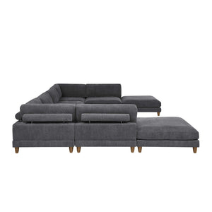 English Elm Large Corduroy Modular Sectional Sofa with Wooden Legs Mid-century Living Room Seating Dark Gray B2748S00211