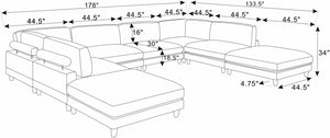 English Elm Large Corduroy Modular Sectional Sofa with Wooden Legs Mid-century Living Room Seating Dark Gray B2748S00211