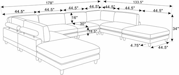 English Elm Large Corduroy Modular Sectional Sofa with Wooden Legs Mid-century Living Room Seating Dark Gray B2748S00211