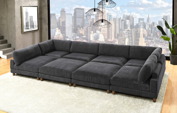 English Elm Large Corduroy Modular Sectional Sofa with Wooden Legs Mid-century Living Room Seating Dark Gray B2748S00211