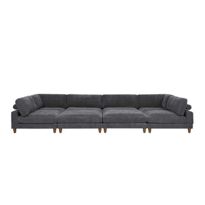 English Elm Large Corduroy Modular Sectional Sofa with Wooden Legs Mid-century Living Room Seating Dark Gray B2748S00211