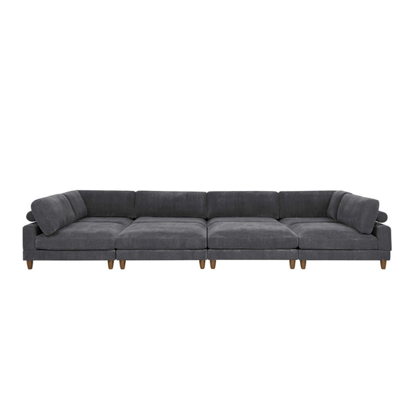 English Elm Large Corduroy Modular Sectional Sofa with Wooden Legs Mid-century Living Room Seating Dark Gray B2748S00211