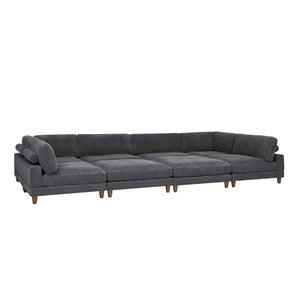 English Elm Large Corduroy Modular Sectional Sofa with Wooden Legs Mid-century Living Room Seating Dark Gray B2748S00211
