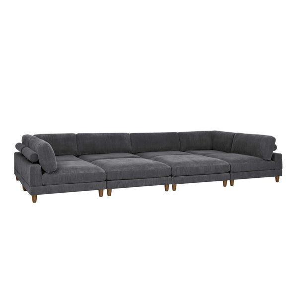 English Elm Large Corduroy Modular Sectional Sofa with Wooden Legs Mid-century Living Room Seating Dark Gray B2748S00211