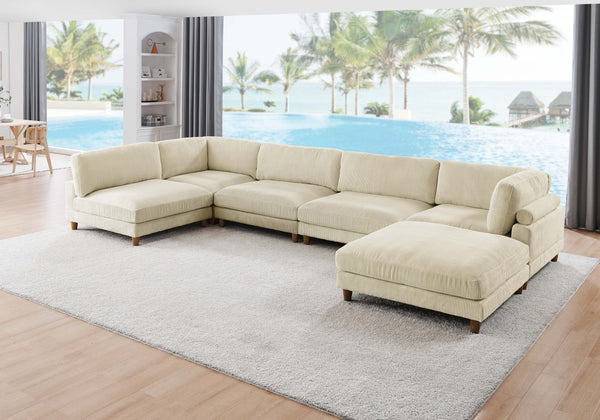 English Elm Large Corduroy Modular Sectional Sofa with Wooden Legs for Casual Living Rooms Beige B2748S00212
