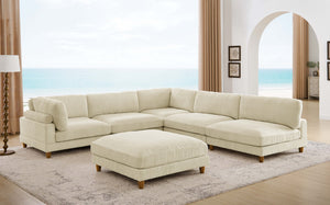 English Elm Large Corduroy Modular Sectional Sofa with Wooden Legs for Casual Living Rooms Beige B2748S00212