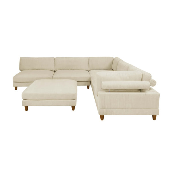 English Elm Large Corduroy Modular Sectional Sofa with Wooden Legs for Casual Living Rooms Beige B2748S00212
