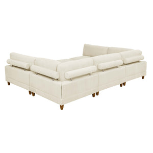 English Elm Large Corduroy Modular Sectional Sofa with Wooden Legs for Casual Living Rooms Beige B2748S00212