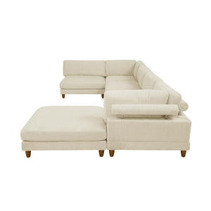 English Elm Large Corduroy Modular Sectional Sofa with Wooden Legs for Casual Living Rooms Beige B2748S00212