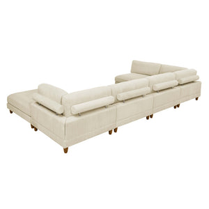 English Elm Large Corduroy Modular Sectional Sofa with Wooden Legs for Casual Living Rooms Beige B2748S00212