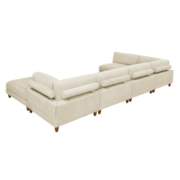 English Elm Large Corduroy Modular Sectional Sofa with Wooden Legs for Casual Living Rooms Beige B2748S00212
