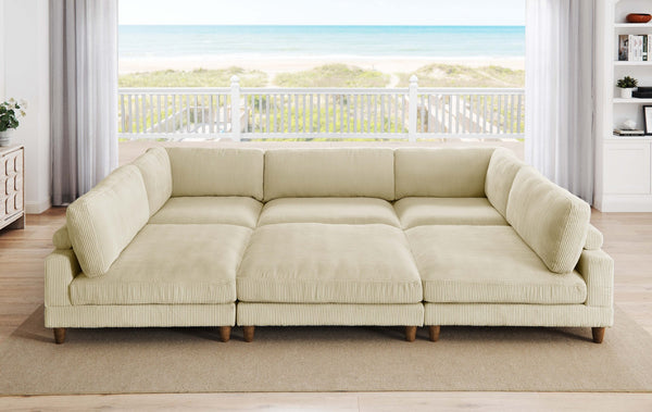 English Elm Large Corduroy Modular Sectional Sofa with Wooden Legs for Casual Living Rooms Beige B2748S00212