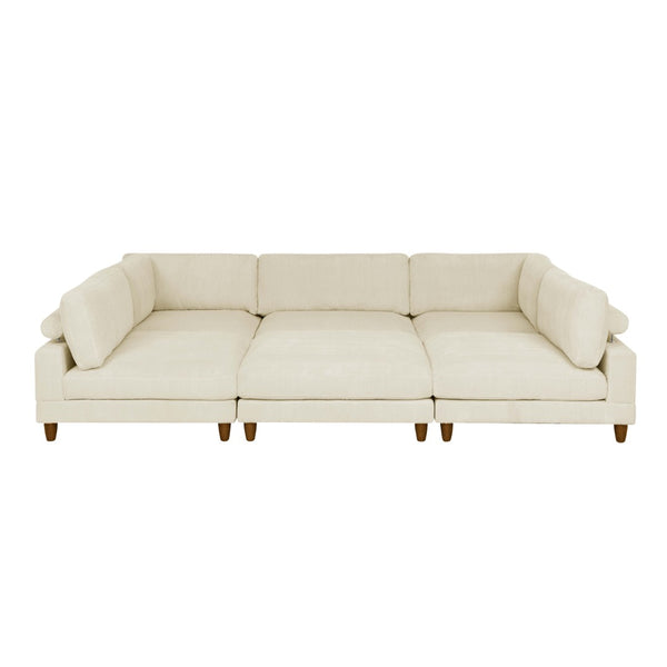English Elm Large Corduroy Modular Sectional Sofa with Wooden Legs for Casual Living Rooms Beige B2748S00212