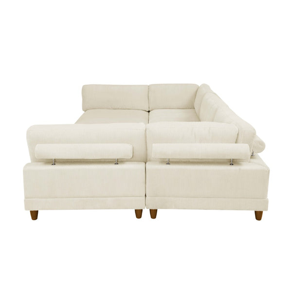 English Elm Large Corduroy Modular Sectional Sofa with Wooden Legs for Casual Living Rooms Beige B2748S00212